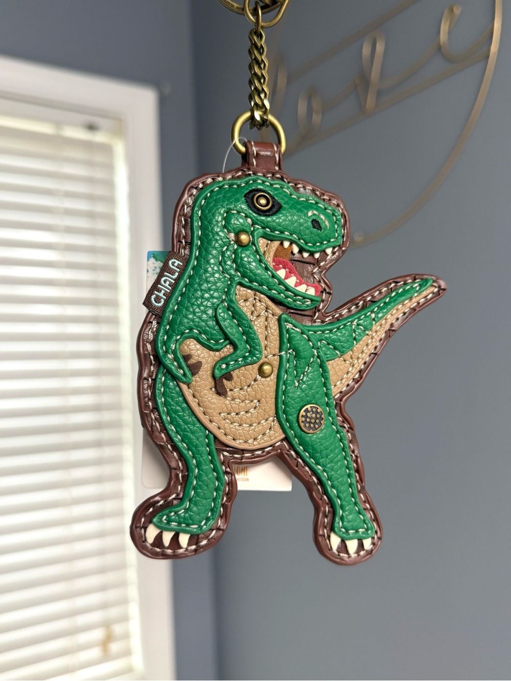 Chala Green & Tan Dinosaur Keychain Bag Charm with Bronze Hardware - Picture 5 of 5